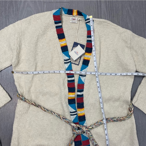 NWT Faherty Crow Stripes Duster Cardigan Braided Belt Border Stripe Ivory M / L - Picture 14 of 16